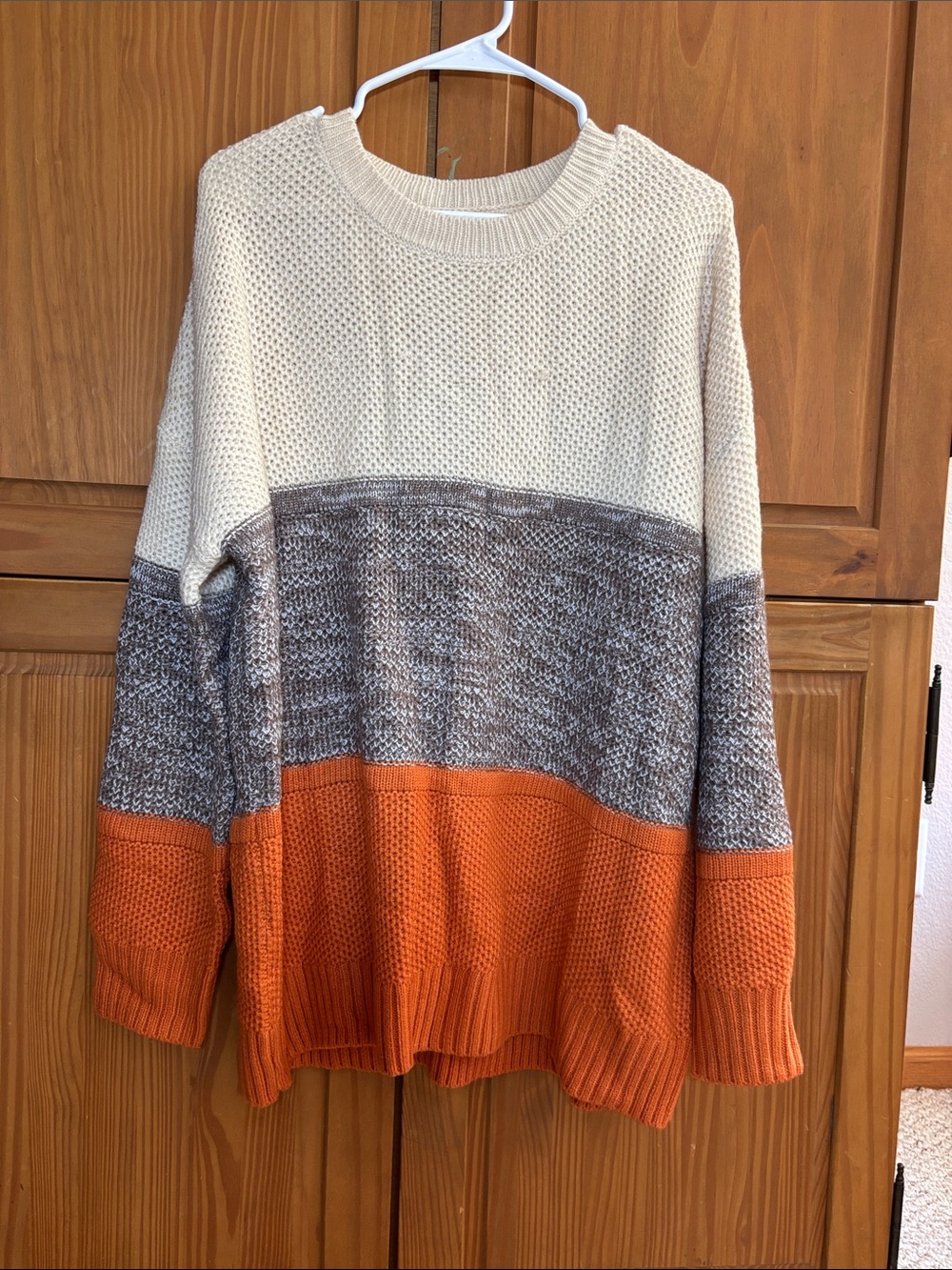 Colorblock Crewneck Sweater in Cream, Gray & Orange